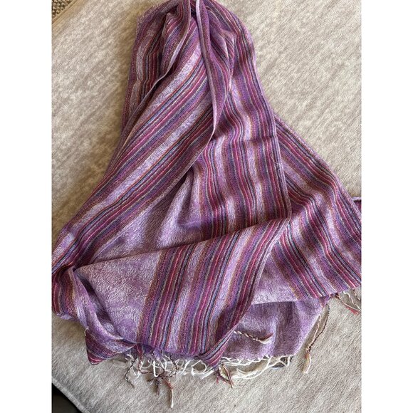 Purple Woven Paisley Scarf Dark Purple Stripes Fringe Gift - Picture 4 of 7